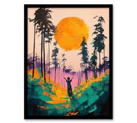 Artery8 Sunrise Joy Abstract Forest Landscape Painting Living Room Artwork Framed Wall Art Print A4
