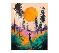 Artery8 Sunrise Joy Abstract Forest Landscape Painting Living Room Extra Large XL Wall Art Poster Print