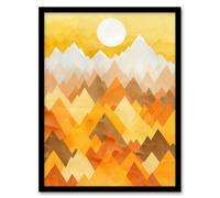 Artery8 Sunrise Over Himalayan Mountain Range Geometric Framed Wall Art in Mustard | Size: W12" x H16" Artery8 Mustard W12" x H16"