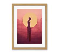 Artery8 Sunrise Solitude Minimalist Artwork Plum Pink Gold African Woman Silhouette in Golden Sun Halo Artwork Framed Wall Art Print 18X24 Inch