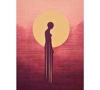 Artery8 Sunrise Solitude Minimalist Artwork Plum Pink Gold African Woman Silhouette in Golden Sun Halo Large Wall Art Poster Print Thick Paper 18X24 Inch