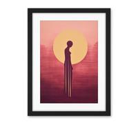Artery8 Sunrise Solitude Minimalist Artwork Plum Pink Gold African Woman Silhouette in Golden Sun Halo Artwork Framed Wall Art Print 18X24 Inch