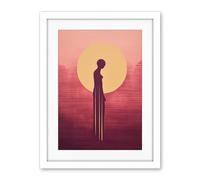 Artery8 Sunrise Solitude Minimalist Artwork Plum Pink Gold African Woman Silhouette in Golden Sun Halo Artwork Framed Wall Art Print 18X24 Inch