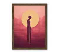 Artery8 Sunrise Solitude Minimalist Artwork Plum Pink Gold African Woman Silhouette in Golden Sun Halo Artwork Framed Wall Art Print 18X24 Inch