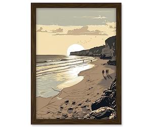 Artery8 Sunrise Walk on Filey Beach Coastal Illustration Artwork Framed A3 Wall Art Print