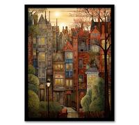 Artery8 Sunset Geometric Soft Cityscape In Autumn Architecture Artwork Framed Wall Art Print 18X24 Inch