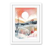 Artery8 Sunset in Winter Landscape Boho Modern Folk Art Artwork Framed Wall Art Print 18X24 Inch
