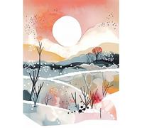 Artery8 Sunset in Winter Landscape Boho Modern Folk Art Extra Large XL Wall Art Poster Print