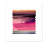 Artery8 Sunset Lake Abstract Watercolour Soft Gradient Square Wooden Framed Wall Art Print Picture 8X8 Inch in White Artery8 White