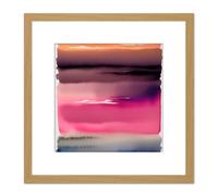 Artery8 Sunset Lake Abstract Watercolour Soft Gradient Square Wooden Framed Wall Art Print Picture 8X8 Inch in Light Oak Artery8 Light Oak