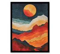 Artery8 Sunset Over Mountain Canyon Artwork Landscape Living Room Artwork Framed Wall Art Print A4