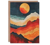 Artery8 Sunset Over Mountain Canyon Artwork Landscape Greeting Card Birthday in Orange Artery8 Orange