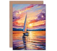 Artery8 Sunset Sailing Vibrant Sail Boat Seascape for Him or Her Man Woman Birthday Thank You Congratulations Blank Art Greeting Card