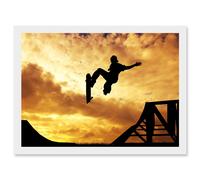 Artery8 Sunset Skateboard Silhouette Half Pipe A4 Artwork Framed Wall Art Print