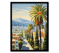 Wall Art Print Sunset Strip Los Angeles California Artwork Blue Orange Green Palm Tree Street Cityscape Art Framed Artery8 Black A4