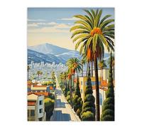 Artery8 Sunset Strip Los Angeles California Artwork Blue Orange Green Palm Tree Street Cityscape Large Wall Art Poster Print Thick Paper 18X24 Inch