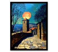 Artery8 Sunset Sun Over Medieval Sicily Village Travel Living Room Artwork Framed Wall Art Print 18X24 Inch