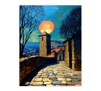 Sunset Sun Over Medieval Sicily Village Travel Wall Art Print Artery8 Blue W24 inch x H32 inch