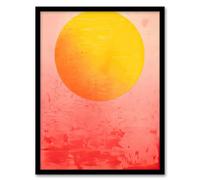 Artery8 Sunset Sun Vibrant Orange and Pink Minimalist Abstract Painting Artwork Framed Wall Art Print A4