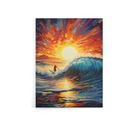 Artery8 Sunset Surfing Surfer Riding Waves Canvas Wall Art Print in Orange | Size: W24" x H32" Artery8 Orange W24" x H32"