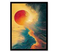 Artery8 Sunset Waves Surreal Seascape Abstract Painting Living Room Bathroom Artwork Framed Wall Art Print A4