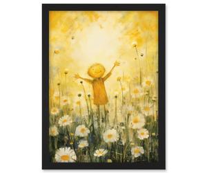 Artery8 Sunshine Happiness and Flowers Everywhere Simple Kids Bedroom Nursery Artwork Framed A3 Wall Art Print