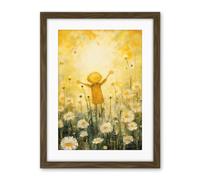 Artery8 Sunshine Happiness and Flowers Everywhere Simple Kids Bedroom Nursery Artwork Framed Wall Art Print 18X24 Inch