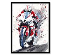 Artery8 Superbike Motorcycle Rider Race Sport Watercolour Man Cave Artwork Framed Wall Art Print 18X24 Inch