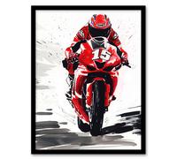Artery8 Superbike Race Red Motorcycle Racing Action Shot Framed Art Print | Size: W12" x H16" Artery8 Red W12" x H16"