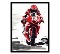 Artery8 Superbike Race Red Motorcycle Racing Action Shot Man Cave Artwork Framed Wall Art Print A4