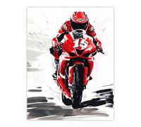 Artery8 Superbike Race Red Motorcycle Racing Action Shot Man Cave Large Wall Art Poster Print Thick Paper 18X24 Inch