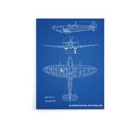 Artery8 Supermarine Spitfire 5b Blueprint Canvas Wall Art Print in Blue | Size: W18" x H24" Artery8 Blue W18" x H24"