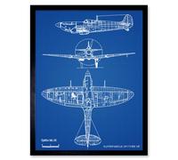 Artery8 Supermarine Spitfire 5b Fighter Plane Blueprint Plan Art Print Framed Poster Wall Decor 12x16 inch