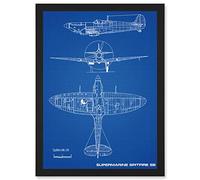 Artery8 Supermarine Spitfire 5B Fighter Plane Blueprint Plan A4 Artwork Framed Wall Art Print