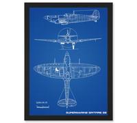 Artery8 Supermarine Spitfire 5B Fighter Plane Blueprint Plan A4 Artwork Framed Wall Art Print