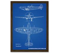 Artery8 Supermarine Spitfire 5B Fighter Plane Blueprint Plan A4 Artwork Framed Wall Art Print