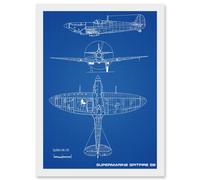 Supermarine Spitfire 5B Fighter Plane Blueprint Plan A4 Artwork Framed Wall Art Print Artery8 White One Size