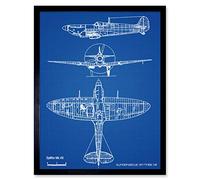 Artery8 Supermarine Spitfire 5b Fighter Plane Blueprint Plan Art Print Framed Poster Wall Decor 12x16 inch