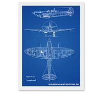 Artery8 Supermarine Spitfire 5B Fighter Plane Blueprint Plan Artwork Framed A3 Wall Art Print