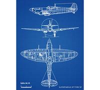 Artery8 Supermarine Spitfire 5b Fighter Plane Blueprint Plan Extra Large XL Wall Art Poster Print