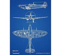 Artery8 Supermarine Spitfire 5b Fighter Plane Blueprint Plan Unframed Wall Art Print Poster Home Decor Premium