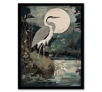 Artery8 Supper Time By George Sinclair Moonlit Heron Earthy Vintage Botanical Aesthetic Artwork Framed Wall Art Print A4