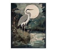 Artery8 Supper Time By George Sinclair Moonlit Heron Earthy Vintage Botanical Aesthetic Extra Large XL Wall Art Poster Print