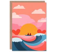 Artery8 Surfer Couple Riding Waves and Chasing Sunsets Valentine's Day Card