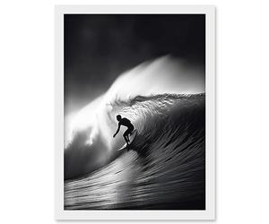 Artery8 Surfer Riding a Big Wave Black and White Photo Artwork Framed Wall Art Print A4