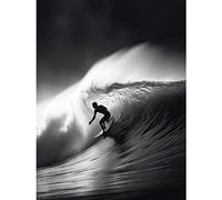 Artery8 Surfer Riding a Big Wave Black and White Photo Extra Large XL Wall Art Poster Print
