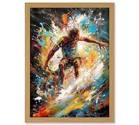 Artery8 Surfer Surfing on Crashing Waves Splatter Paint Artwork Framed A3 Wall Art Print