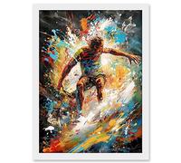 Artery8 Surfer Surfing on Crashing Waves Splatter Paint Artwork Framed A3 Wall Art Print