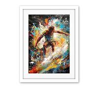 Artery8 Surfer Surfing on Crashing Waves Splatter Paint Artwork Framed Wall Art Print 18X24 Inch