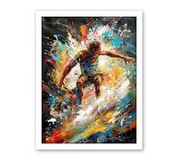 Artery8 Surfer Surfing on Crashing Waves Splatter Paint Artwork Framed Wall Art Print 18X24 Inch